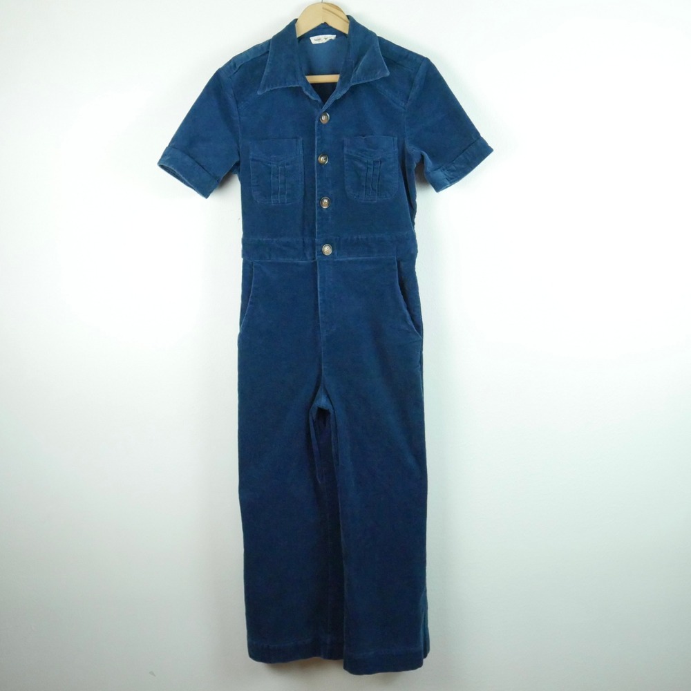 Saint Geraldine Marrs Corduroy Jumpsuit Blue Wide Leg Crop XS Utility Minimal